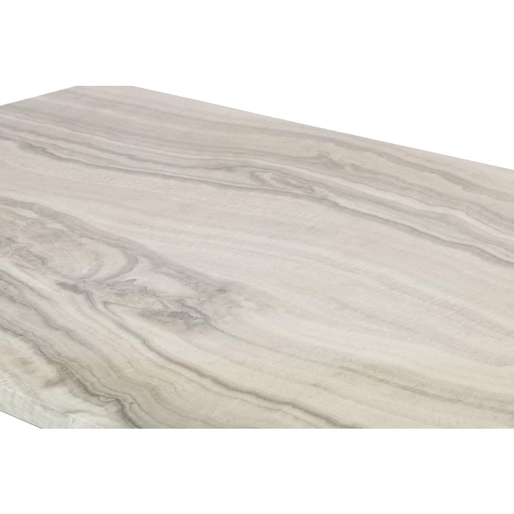 White Faux Marble Console Table W-Vertical Base Stainless Steel