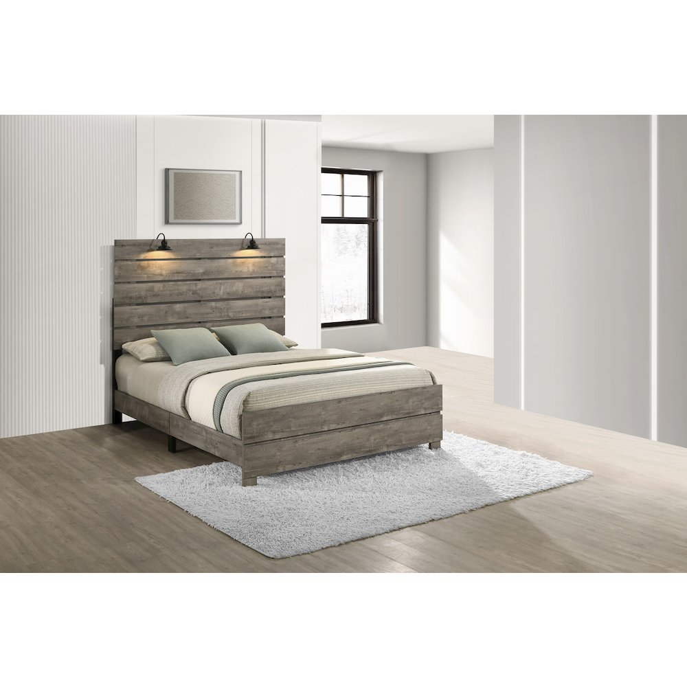 6Pc Modern Full Size Panel Bedroom Set In Antique Gray Color