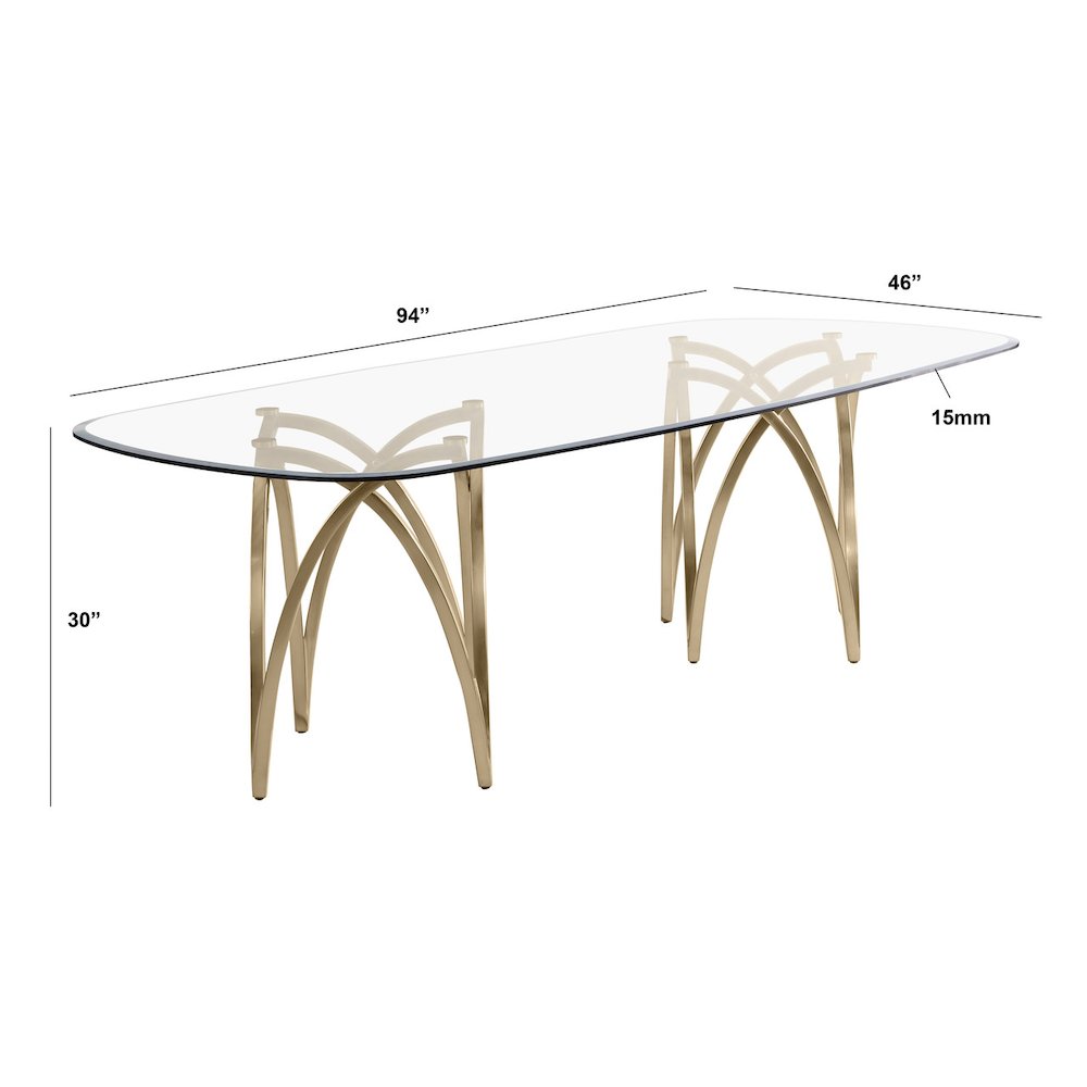 9Pc Tempered Glass Dining Table Set With 8 Cream With Matte Gold Side Chairs