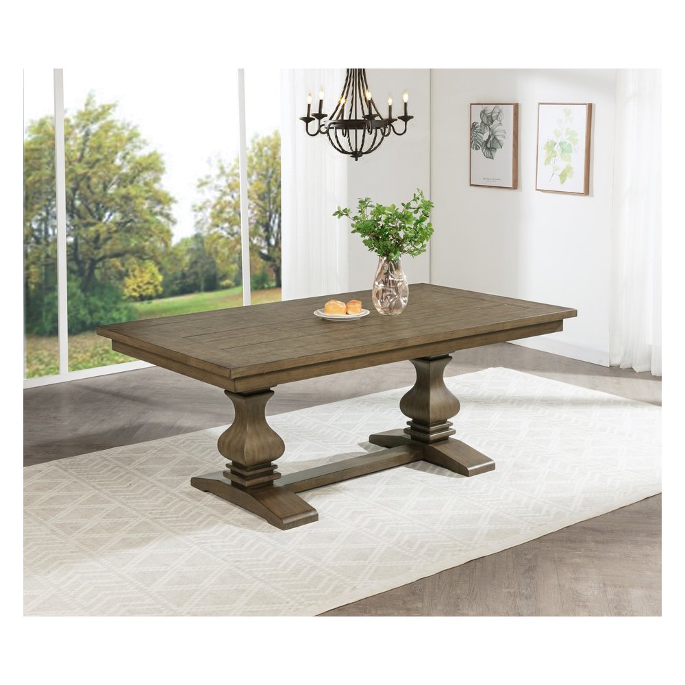 5 Piece Traditional Dining Set With Beige Side Chairs