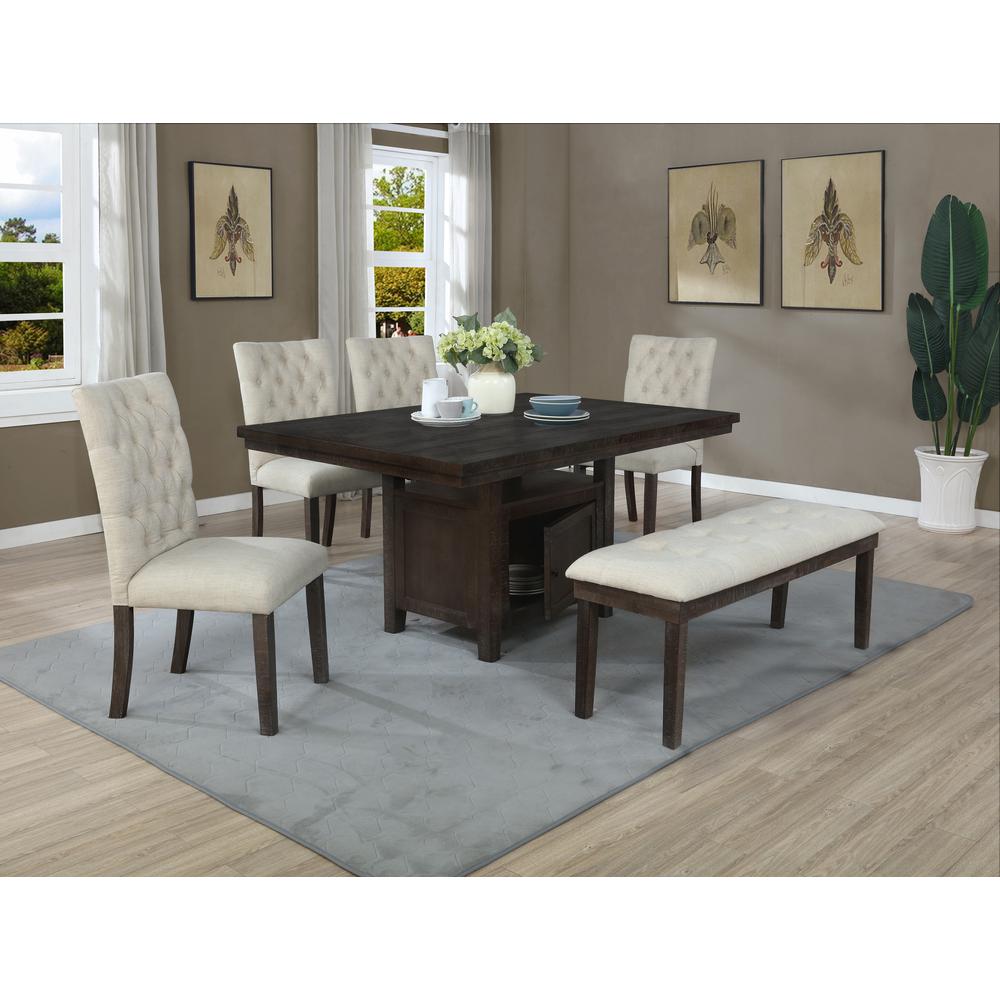 6pc Dining Set w/Uph Bench and Chairs Tufted