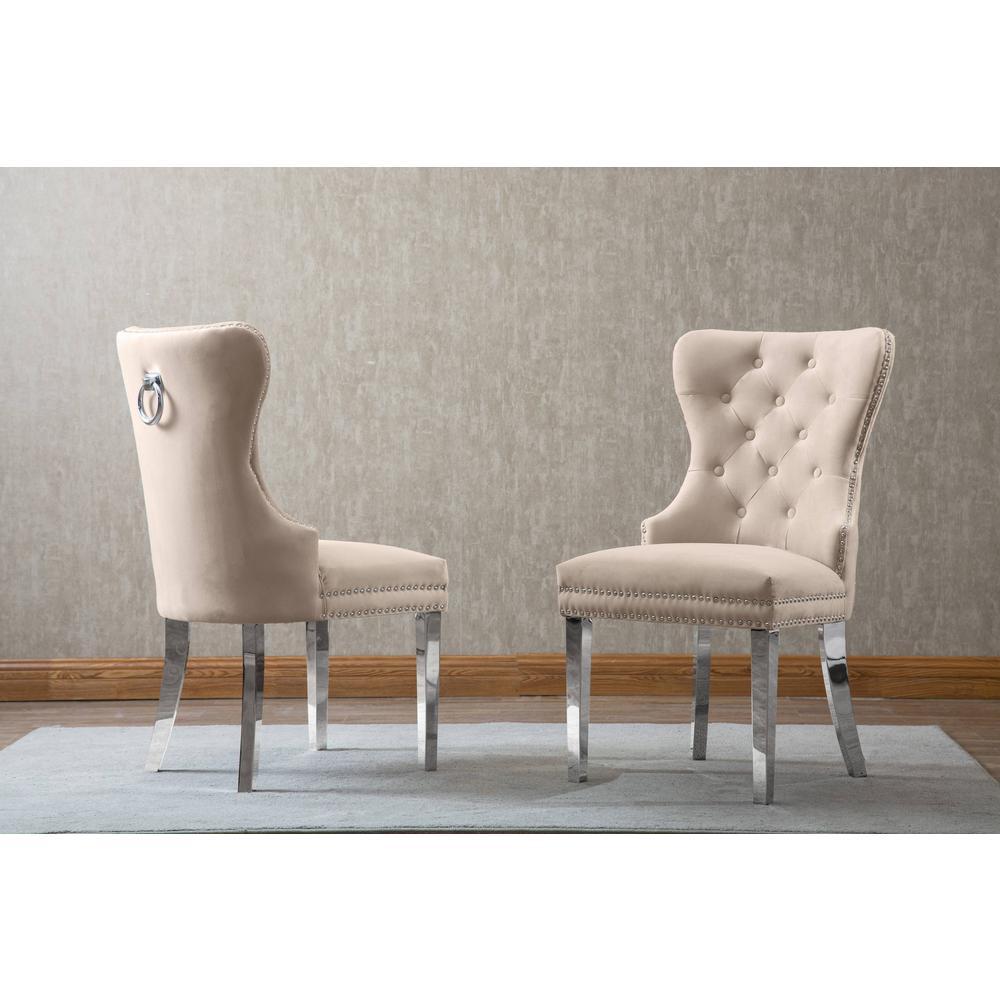 White Marble 5pc Set Tufted Wingback Chairs in Cream Velvet