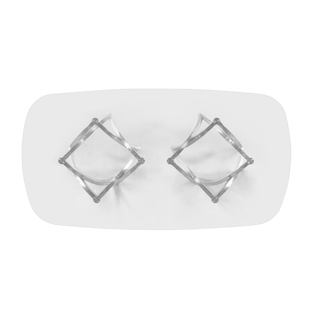 Small Clear Tempered Glass Dining Table Brushed Silver Matte Chrome-Plated Base