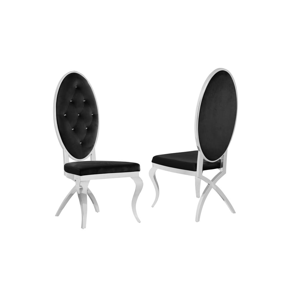 White Marble Lazy-Susan Dining Set Tufted Faux Crystal Chairs in Black Velvet