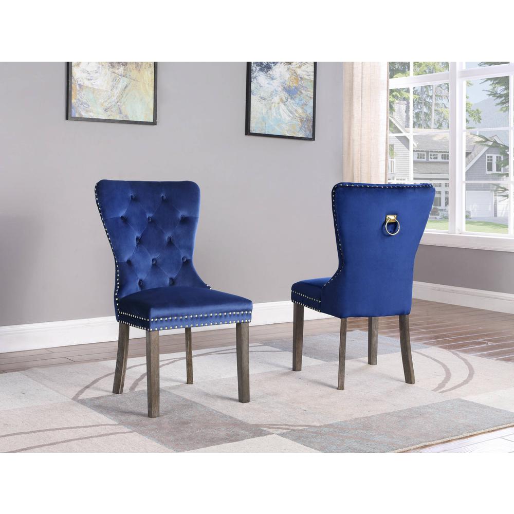 Navy Blue Velvet Tufted Dining Side Chair – Set of 2