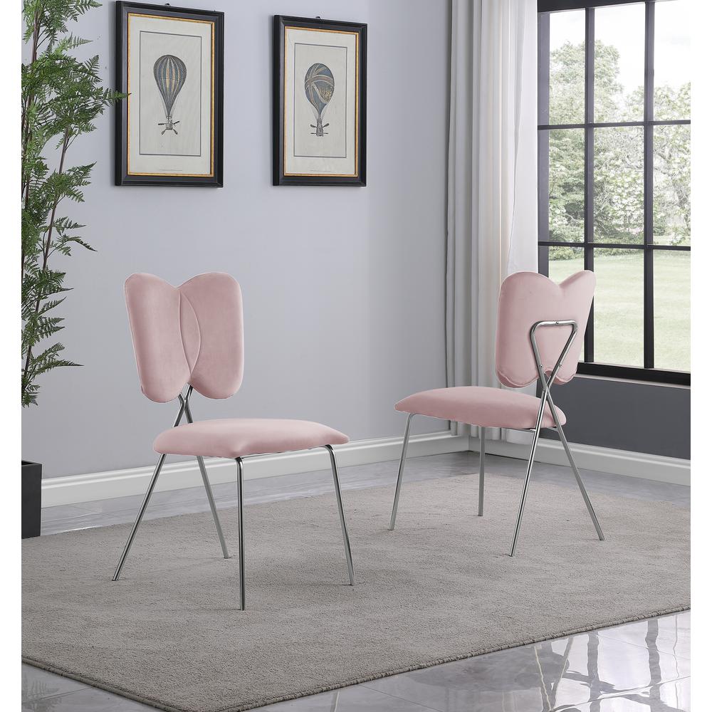 Pink Velvet Guest Side Chair with Wingback