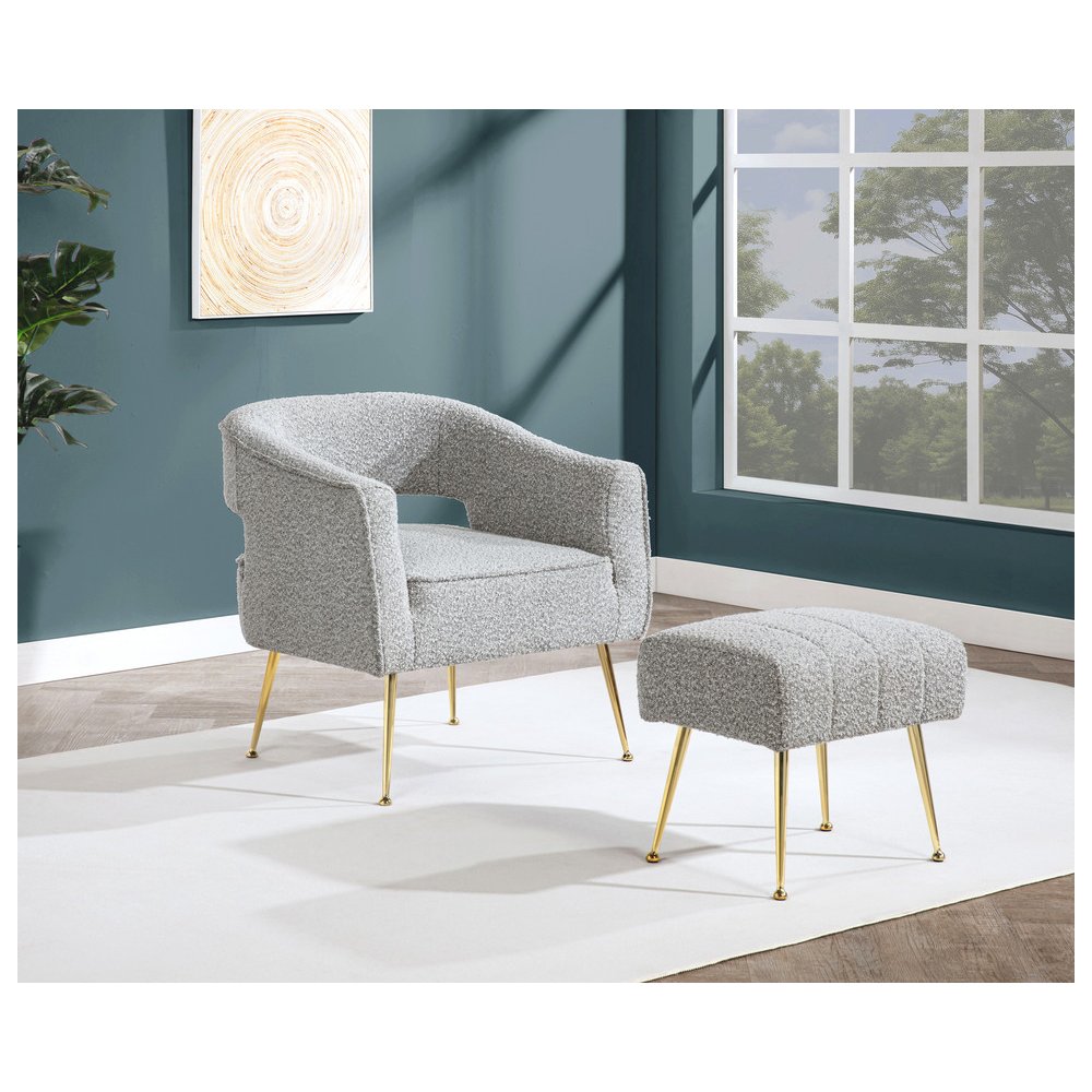 2 Pc Rich Gray Accent Chair And Ottoman With Gold Legs