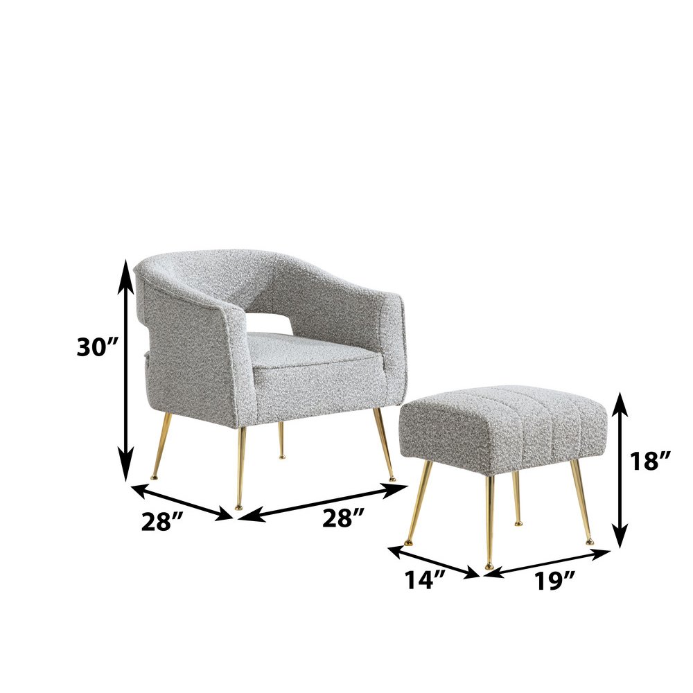 2 Pc Rich Gray Accent Chair And Ottoman With Gold Legs