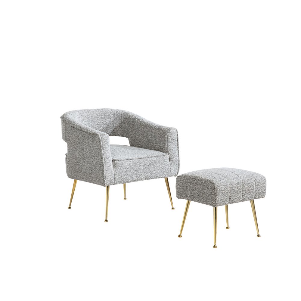 2 Pc Rich Gray Accent Chair And Ottoman With Gold Legs