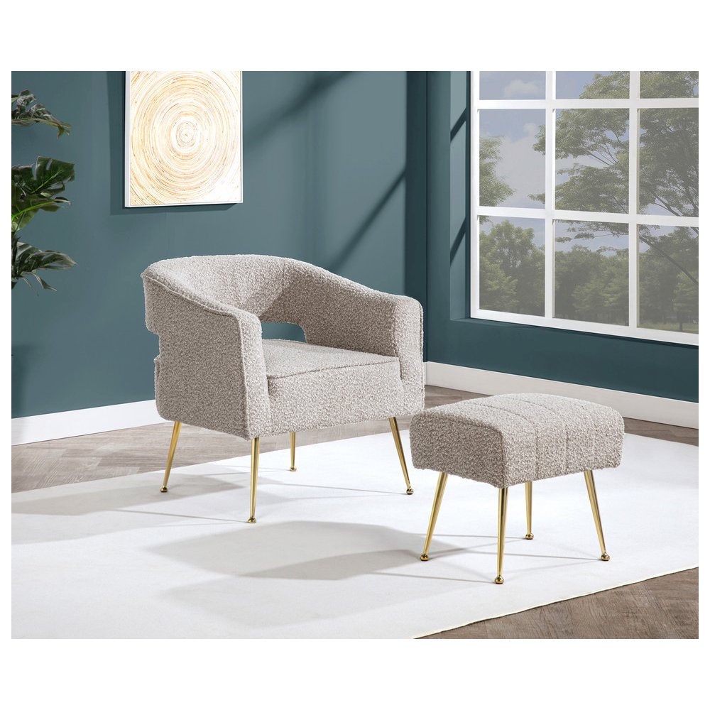 2 Pc Gray Accent Chair And Ottoman With Gold Legs