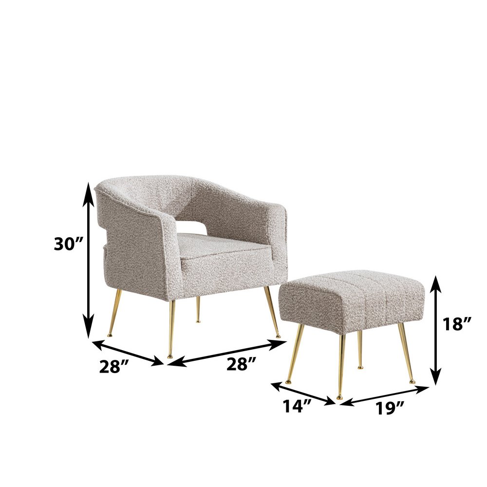 2 Pc Gray Accent Chair And Ottoman With Gold Legs