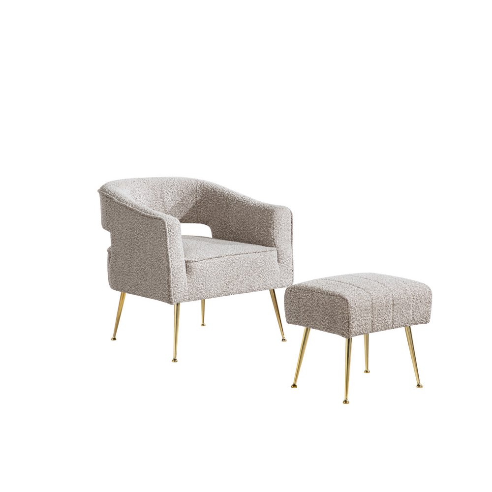 2 Pc Gray Accent Chair And Ottoman With Gold Legs