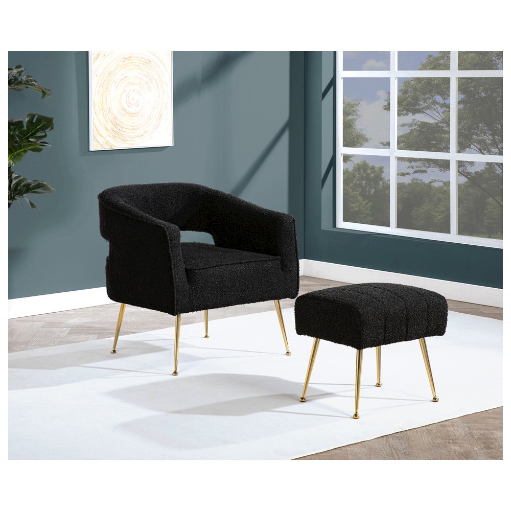 2 Pc Black Accent Chair And Ottoman With Gold Legs
