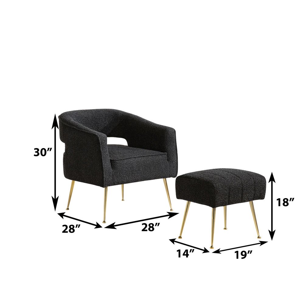 2 Pc Black Accent Chair And Ottoman With Gold Legs