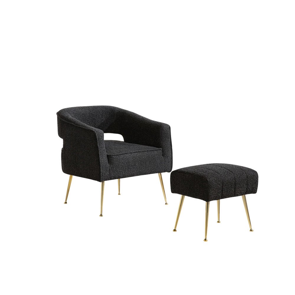 2 Pc Black Accent Chair And Ottoman With Gold Legs