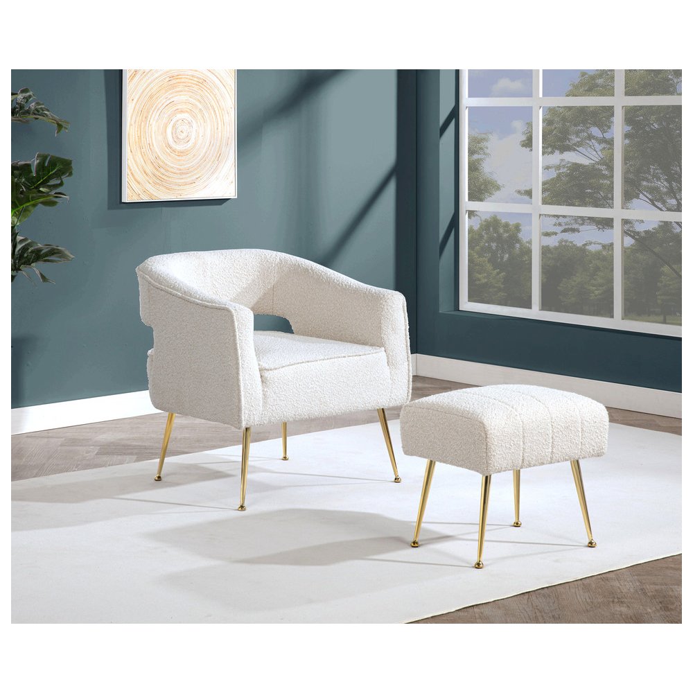 2 Pc Cream Accent Chair And Ottoman With Gold Legs