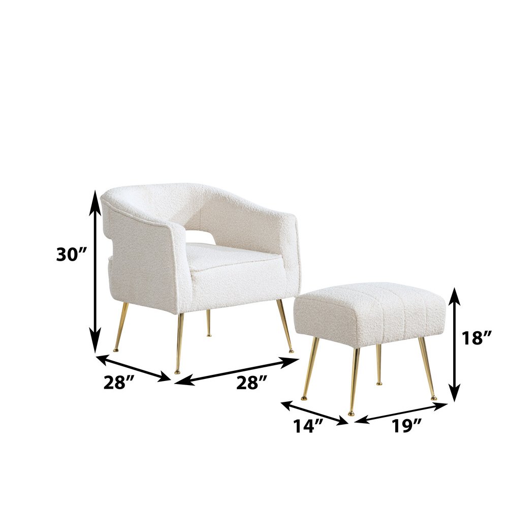 2 Pc Cream Accent Chair And Ottoman With Gold Legs