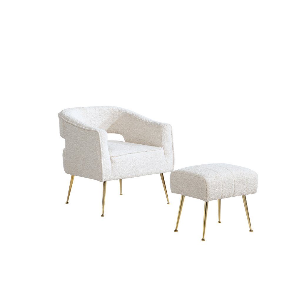 2 Pc Cream Accent Chair And Ottoman With Gold Legs