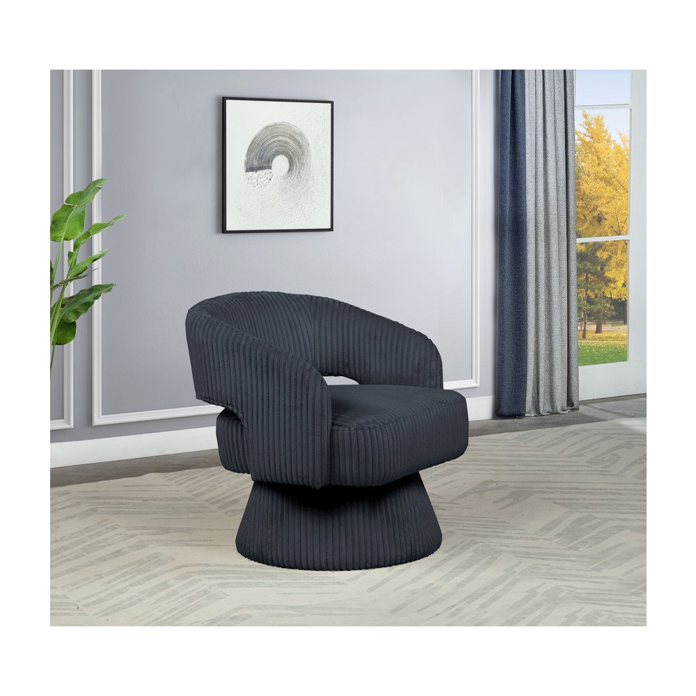 Dark Grey Velvet Swivel Accent Barrel Chair