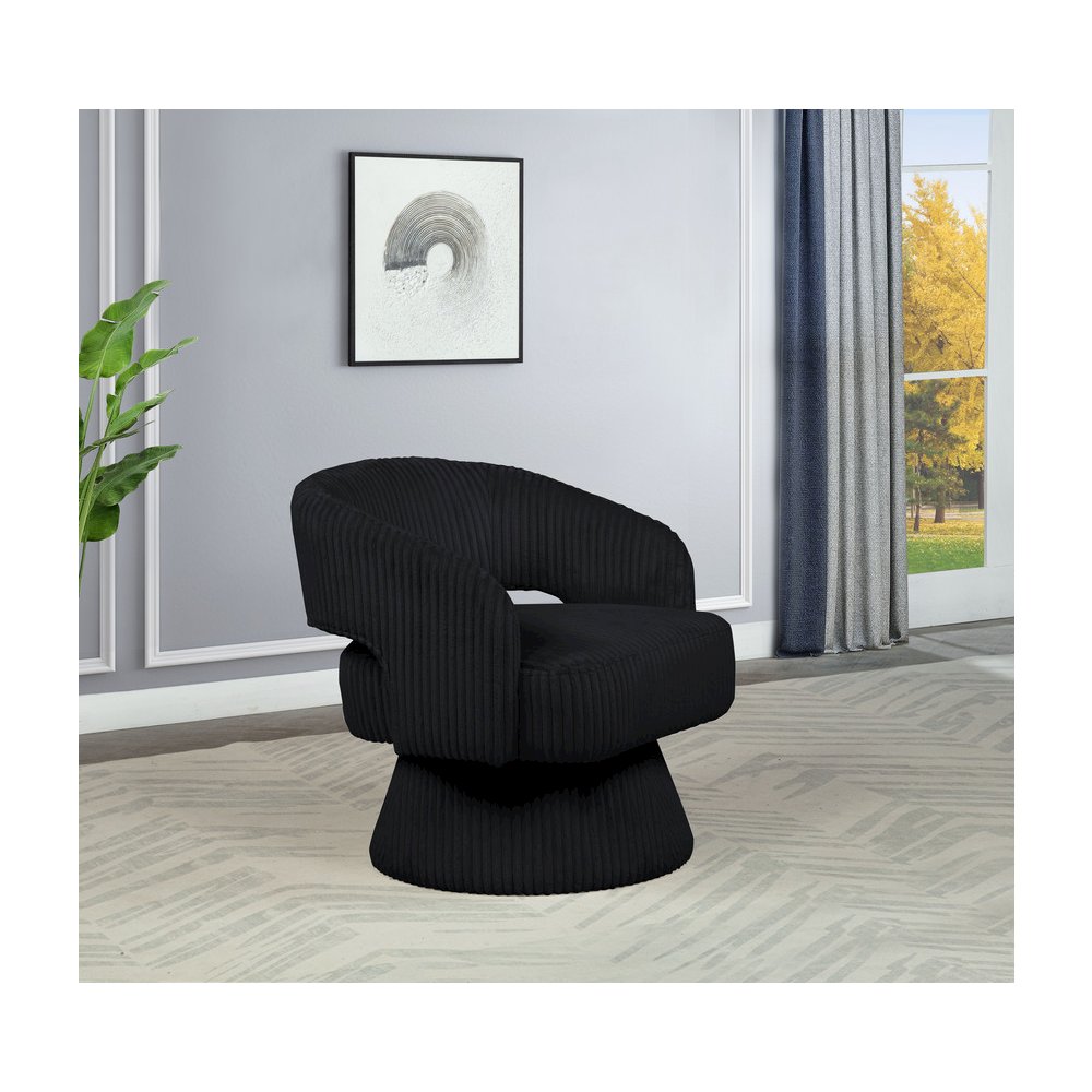 Black Velvet Swivel Accent Barrel Chair