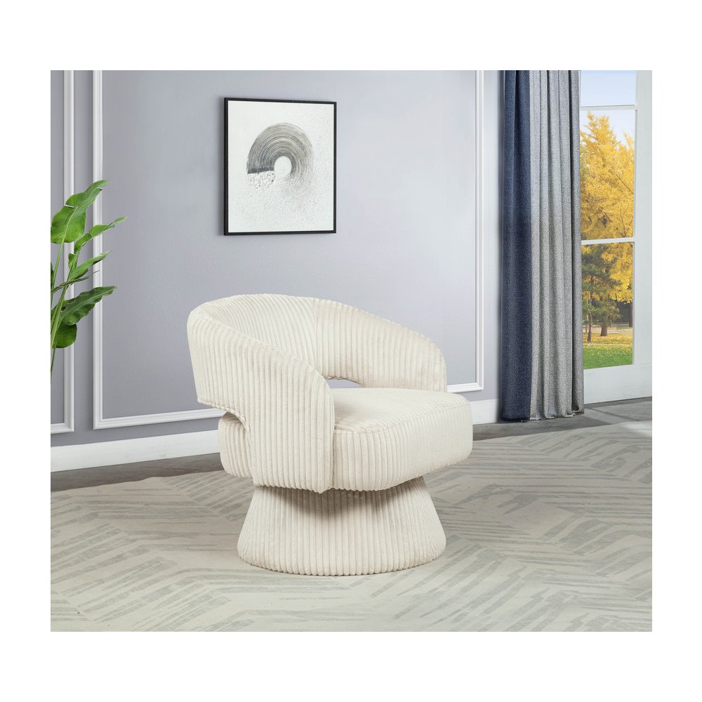 Cream Velvet Swivel Accent Barrel Chair