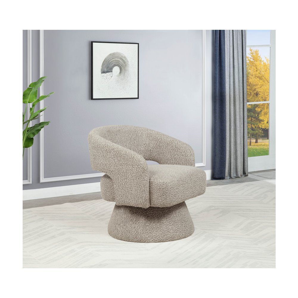 Gray Boucle Swivel Accent Barrel Chair