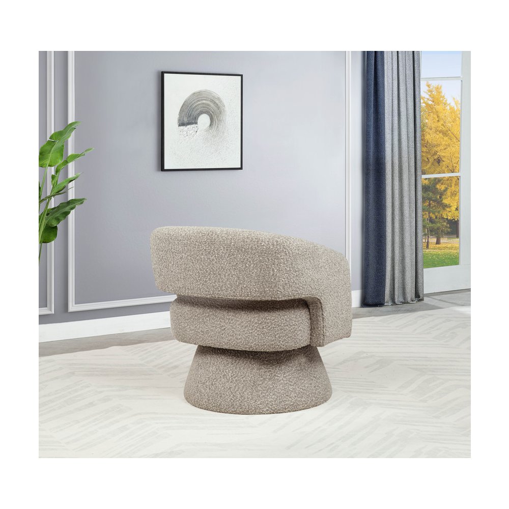 Gray Boucle Swivel Accent Barrel Chair