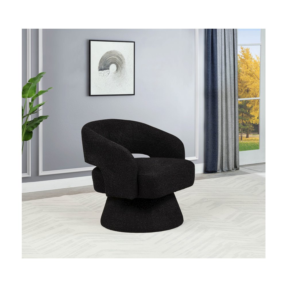 Black Boucle Swivel Accent Barrel Chair