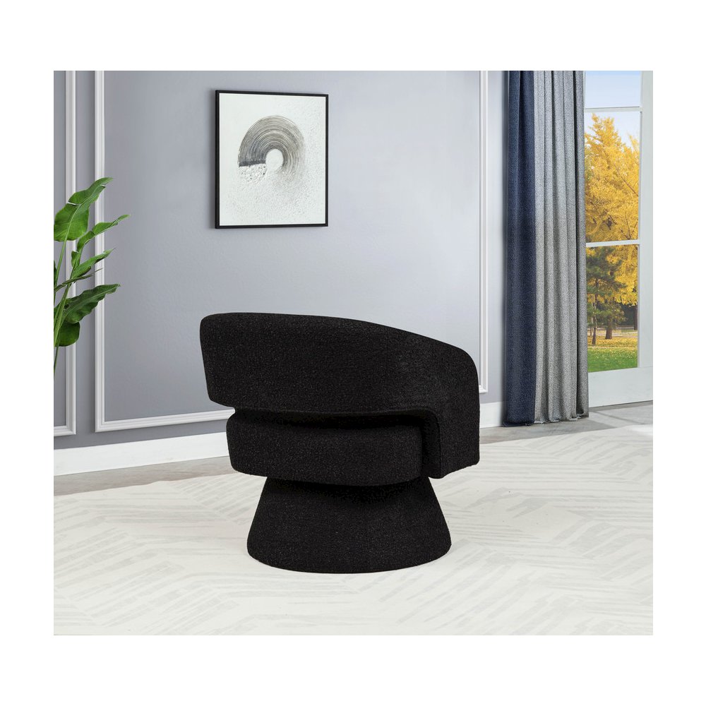 Black Boucle Swivel Accent Barrel Chair