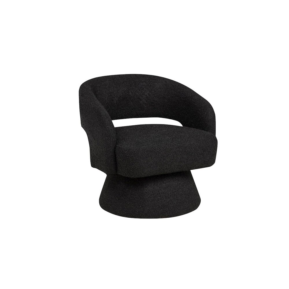 Black Boucle Swivel Accent Barrel Chair