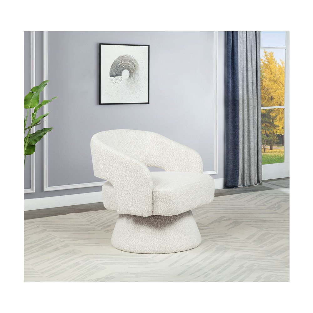 Cream Boucle Swivel Accent Barrel Chair