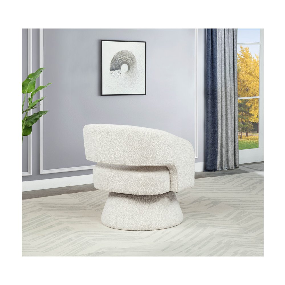 Cream Boucle Swivel Accent Barrel Chair