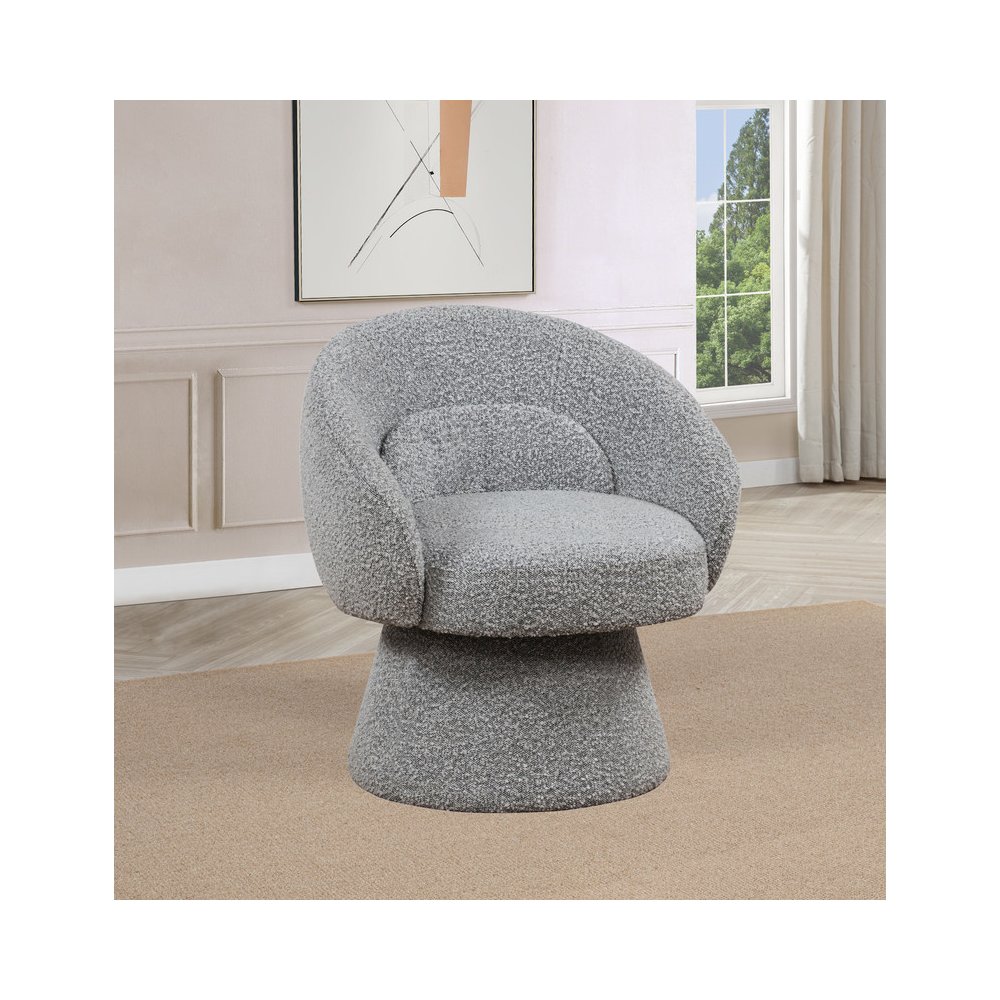 Rich Gray Boucle Swivel Accent Chair/Lumbar Pillow