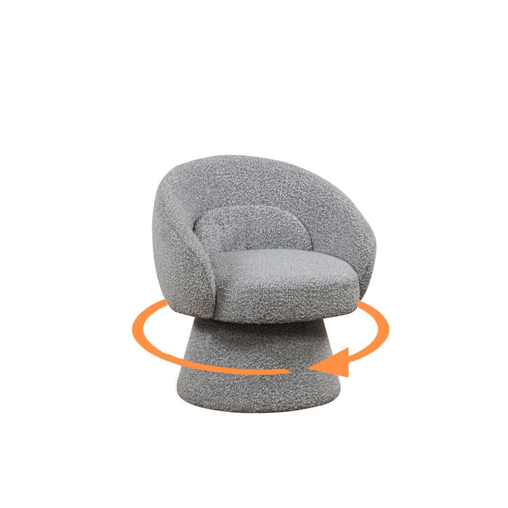 Rich Gray Boucle Swivel Accent Chair/Lumbar Pillow