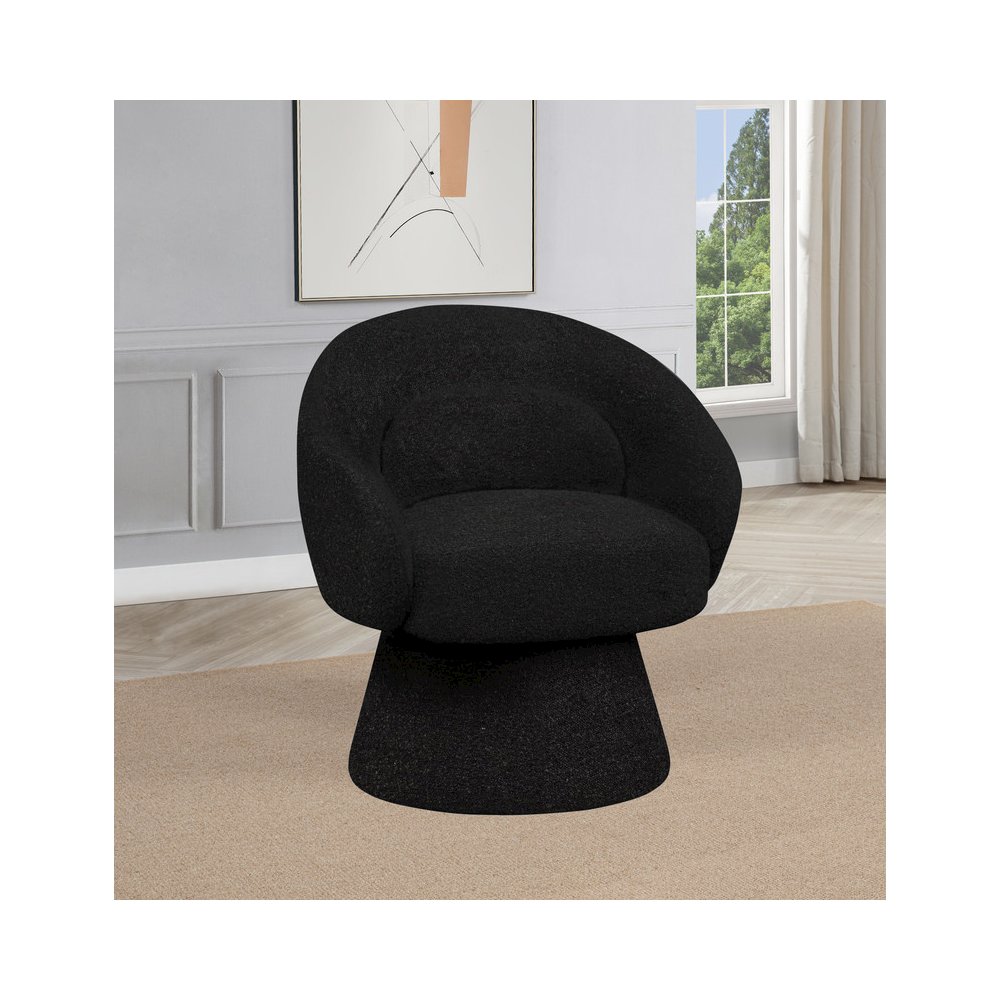 Black Boucle Swivel Accent Chair/Lumbar Pillow