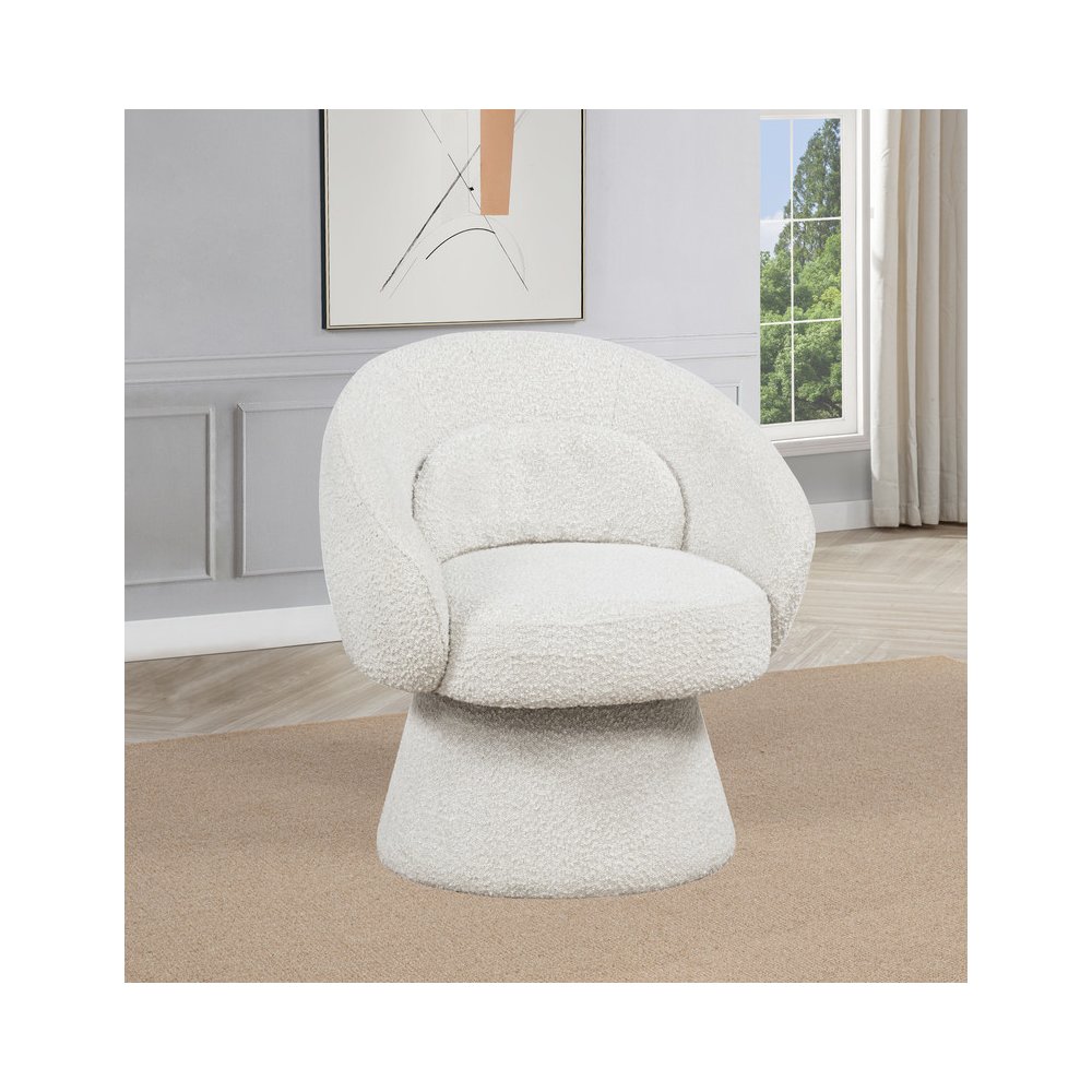 Cream Boucle Swivel Accent Chair/Lumbar Pillow