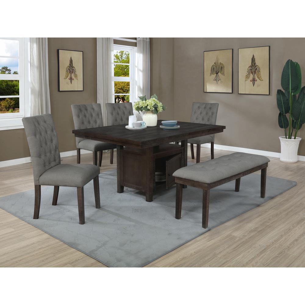 6pc Dining Set w/Uph Bench and Chairs Tufted & Table w/Storage