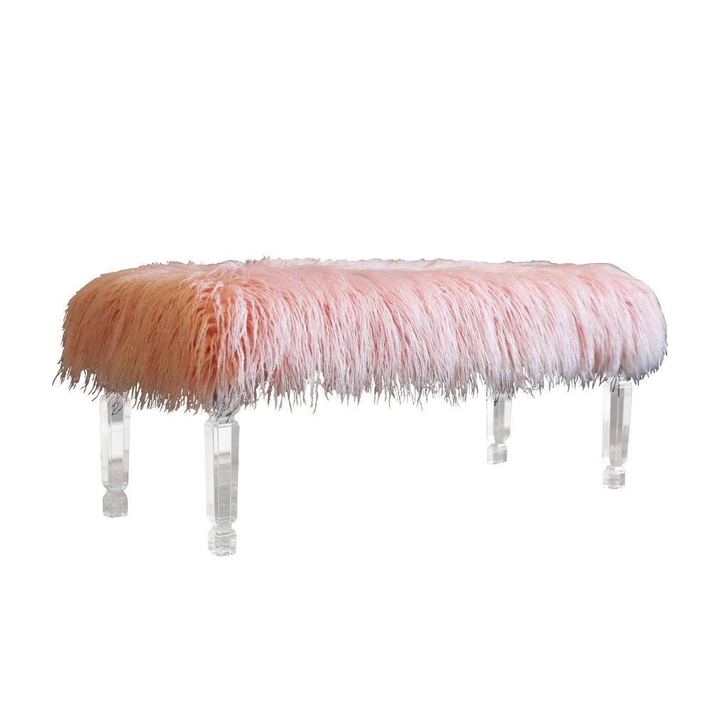 Fur Bench with Acrylic Legs. 2 Colors to Choose: White or Pink