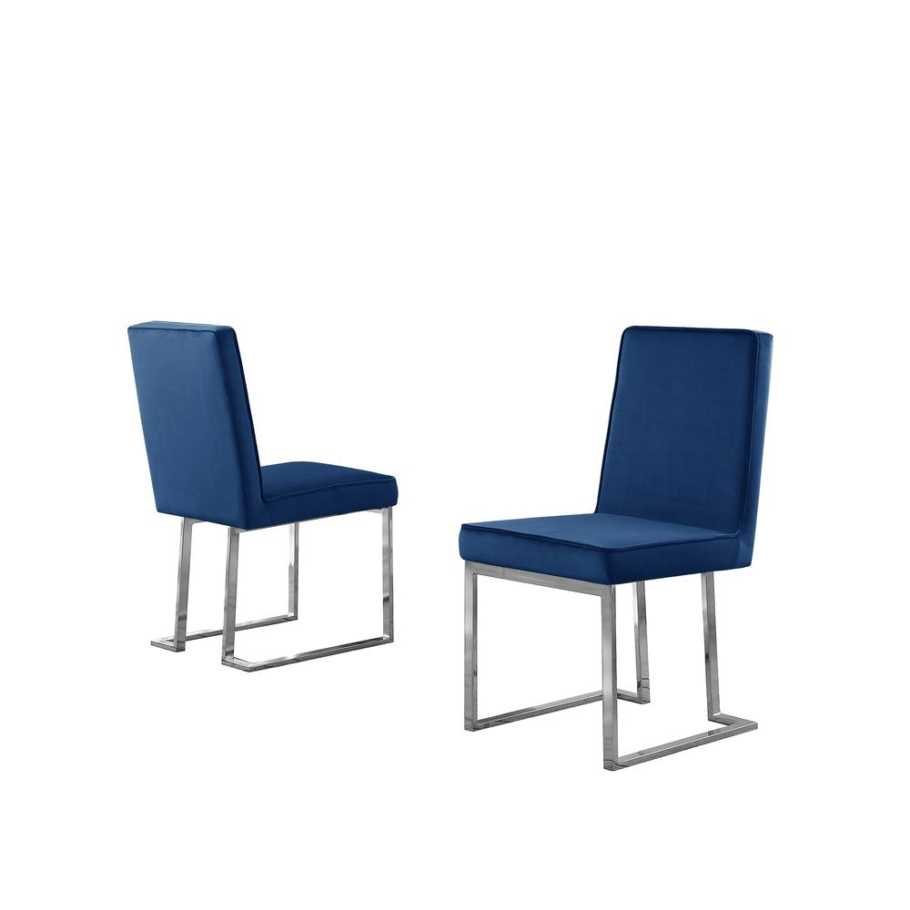 Navy Blue Velvet Upholstered Dining Side Chairs