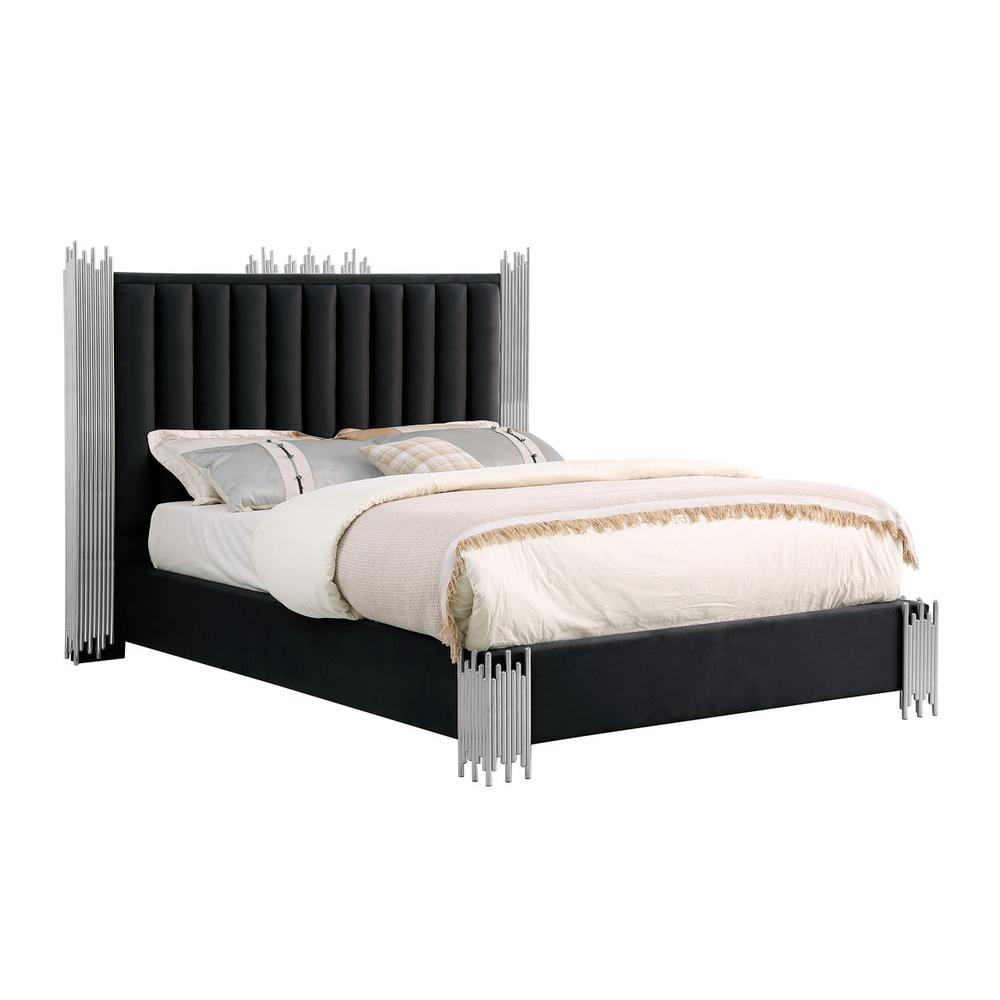 Queen size Black velvet bed with silver corners (Platform)