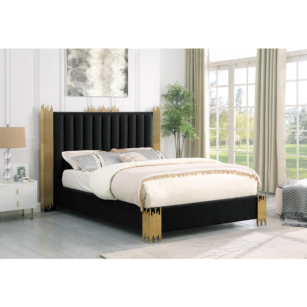 Queen size Black velvet bed with gold corners (Platform)