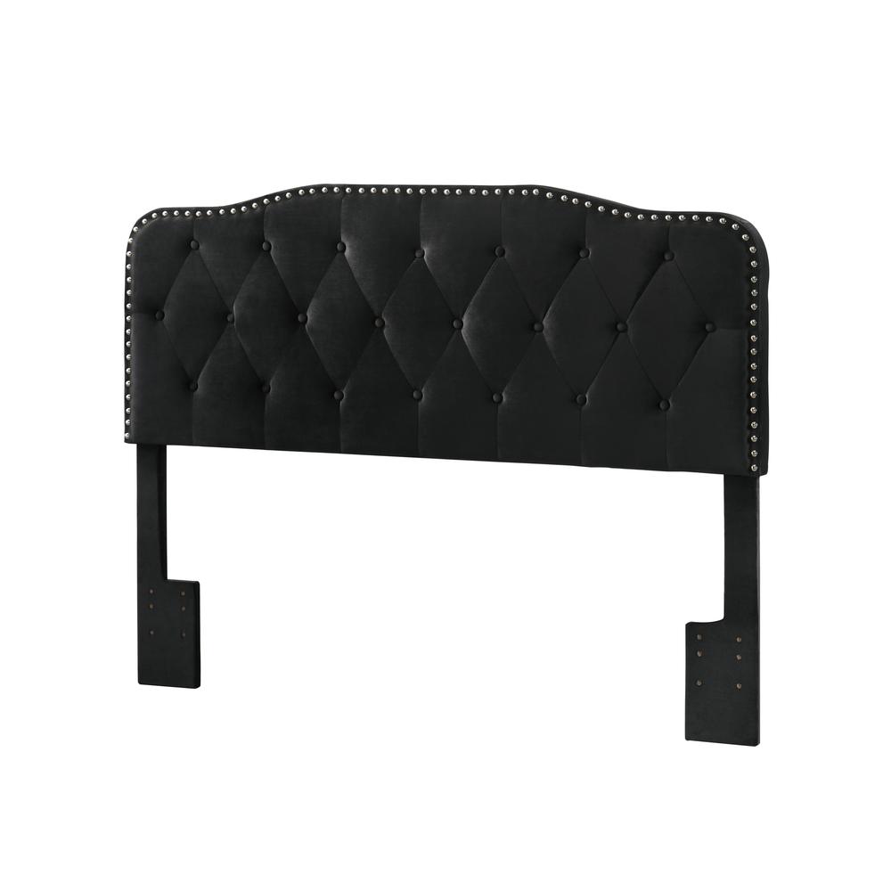 Black Velvet Uph. Panel Bed with Silver Nailhead – Full