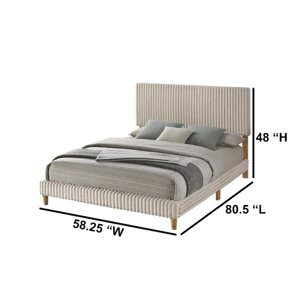 Full size panel bed with wooden legs in Cream color