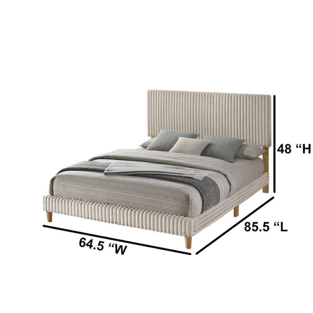 Queen size panel bed with wooden legs in Cream color