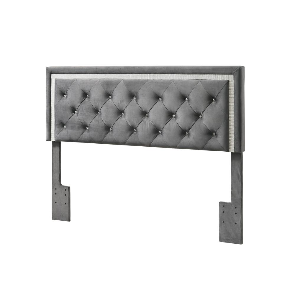 Dark Grey Velvet Uph. Panel Bed with Accents – Full