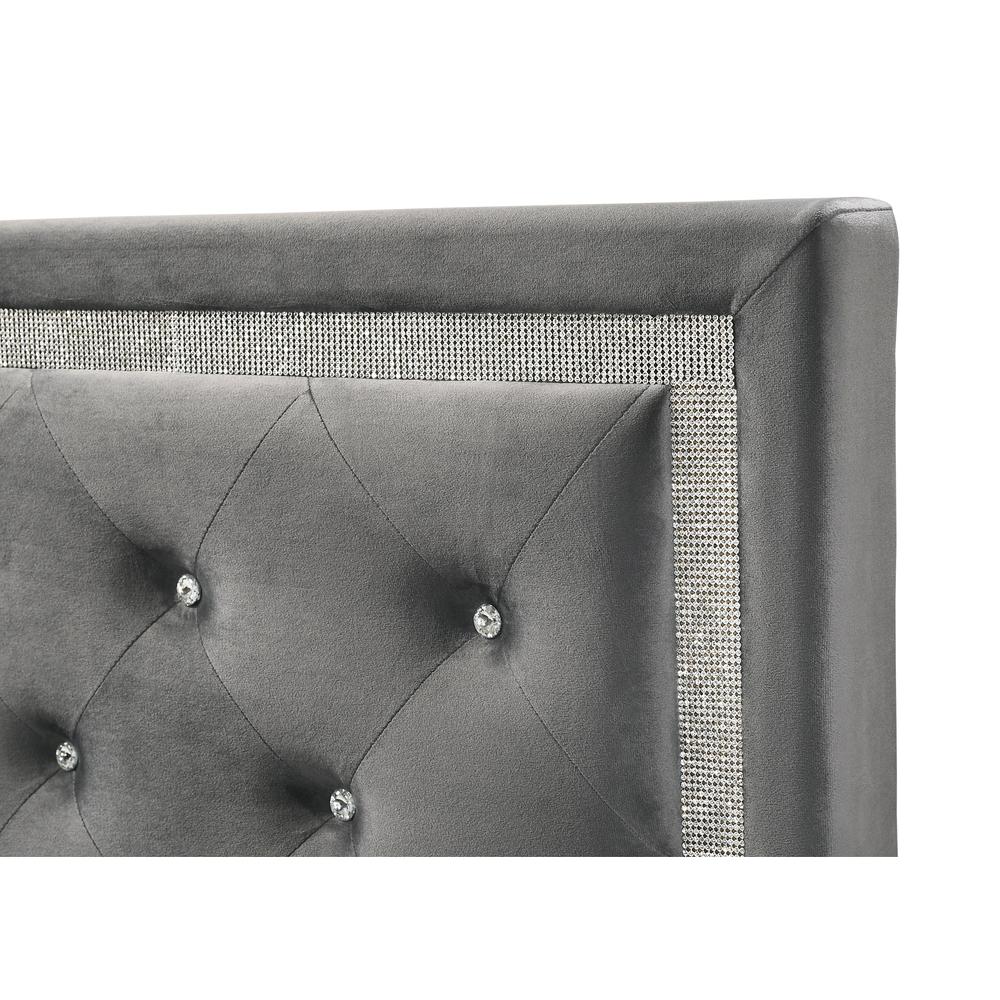 Dark Grey Velvet Uph. Panel Bed with Accents – Full
