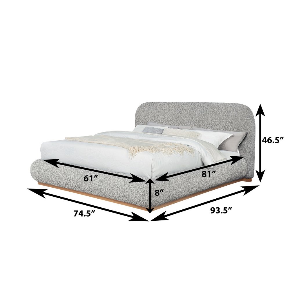 Rich Gray Boucle Queen Platform Bed With Wood Base