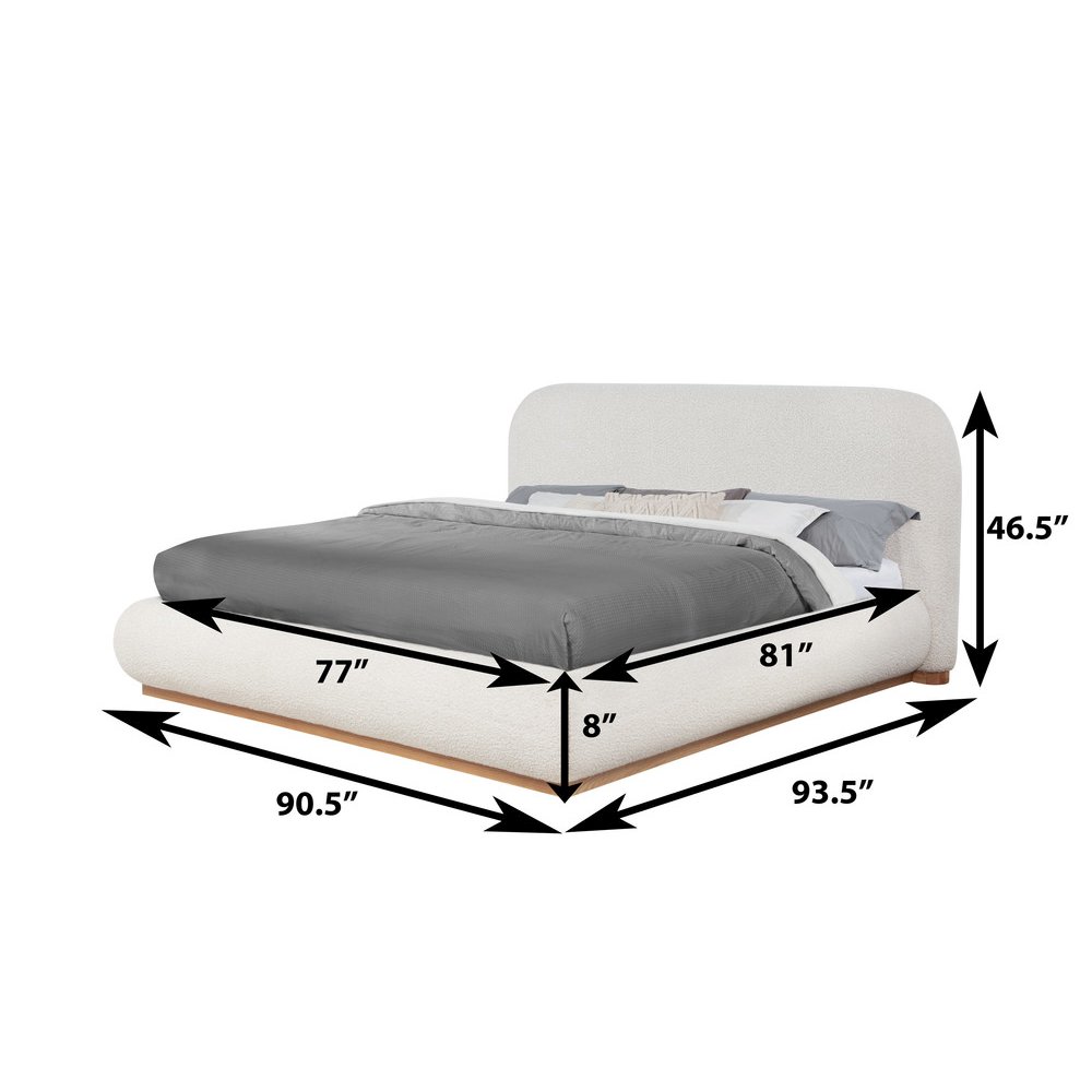 Cream Boucle Eastern King Platform Bed With Wood Base