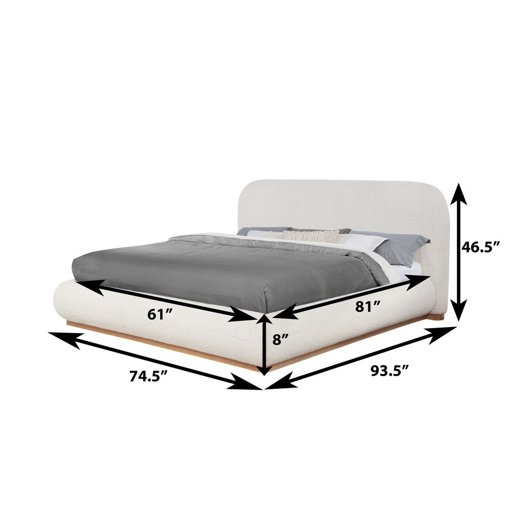 Cream Boucle Queen Platform Bed With Wood Base