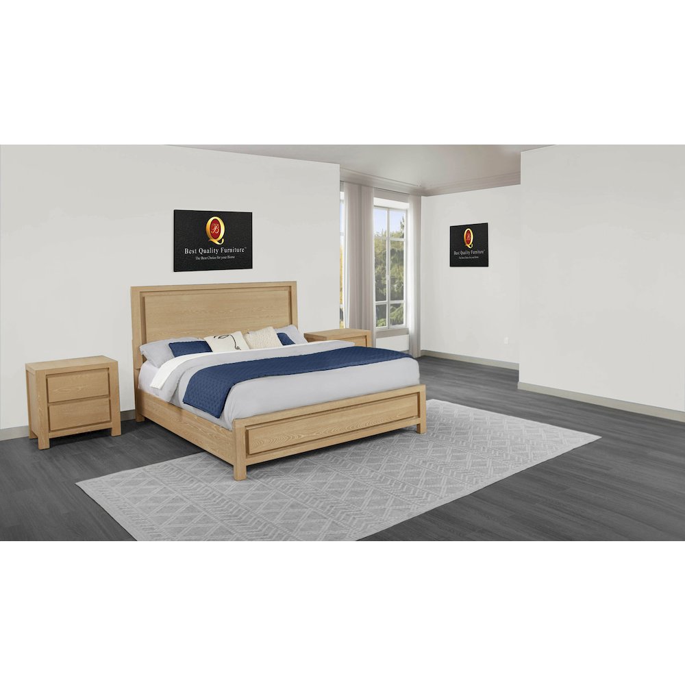 Rubber Wood Light Oak Natuiral Finish Eastern King Bedroom Set with Nightstands